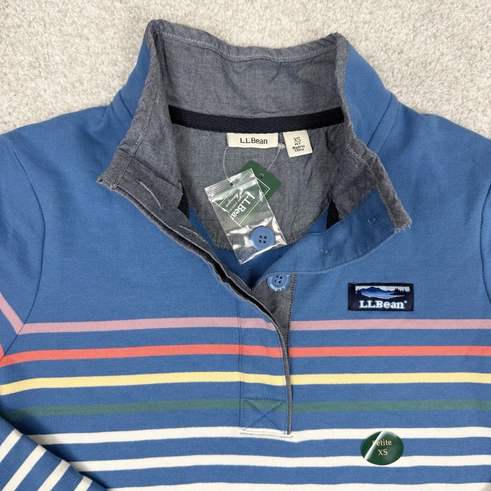 LL Bean NWT Womens Multicolor Stripe Long Sleeve Rugby Henley Shirt X-Small XS - Picture 5 of 12